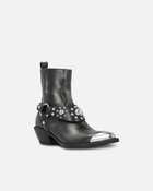Pinko Ankle Cowboy Boots In Distressed Leather With A Metal Toe Cap Limo Black