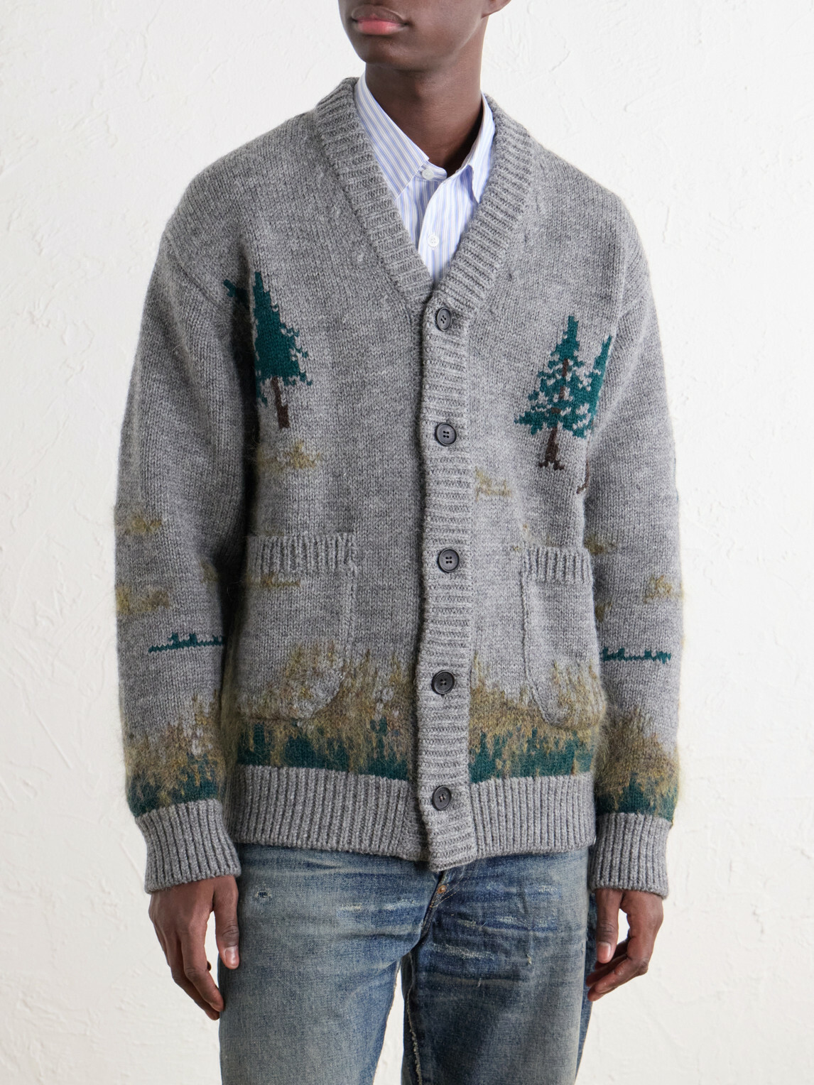 Junya Watanabe - Intarsia-Knit Wool-Blend Cardigan - Gray