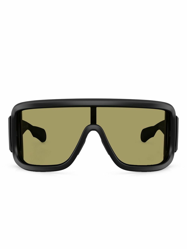 Photo: Moncler Eyewear Black Snowseeker Rectangle Frame Sunglasses
