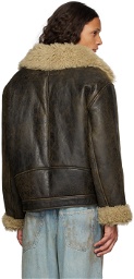 Acne Studios Brown Pin-Buckle Shearling Jacket
