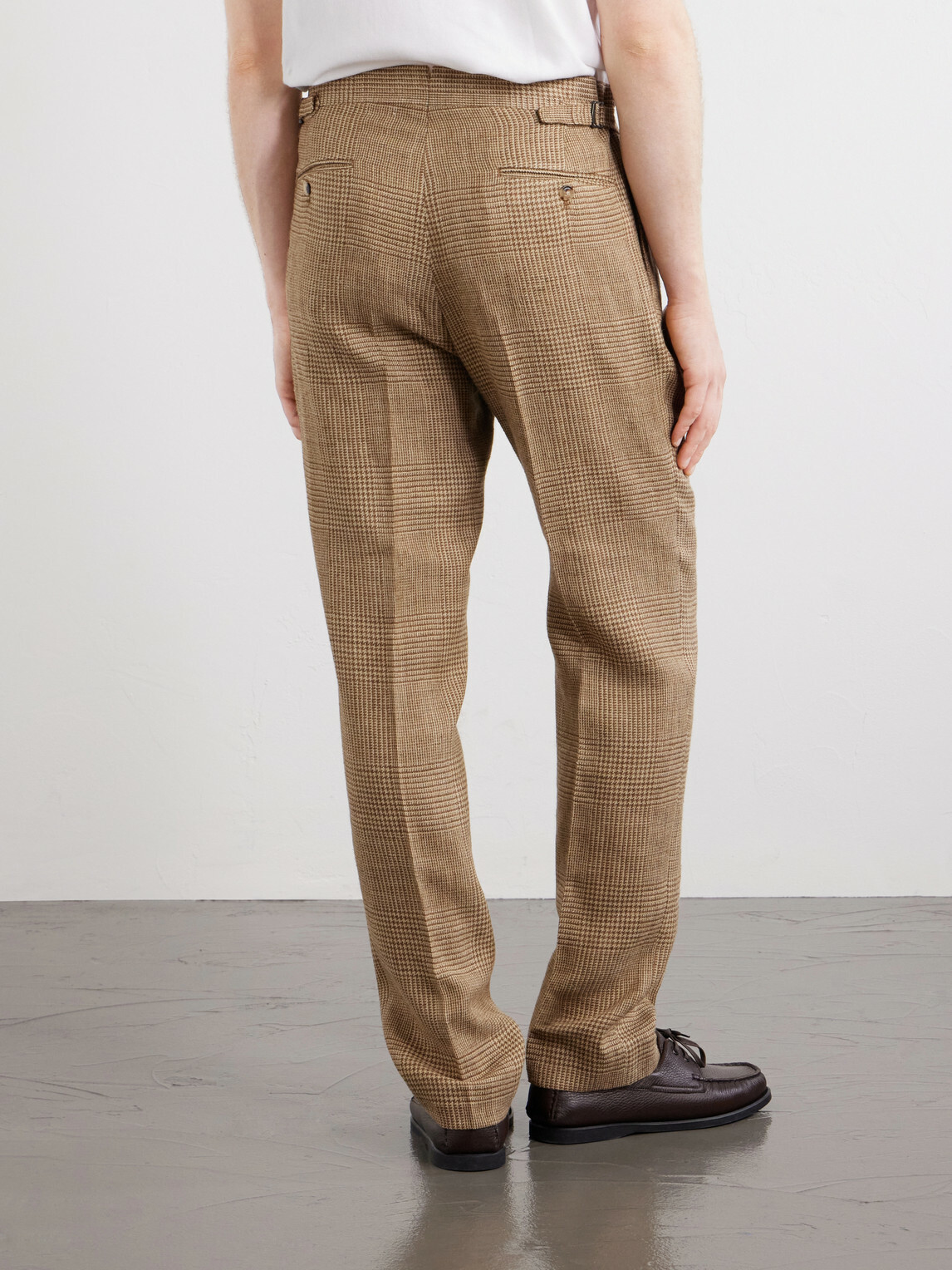 Polo Ralph Lauren - Straight-Leg Pleated Houndstooth Linen, Silk and Wool-Blend Trousers - Neutrals