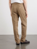 Polo Ralph Lauren - Straight-Leg Pleated Houndstooth Linen, Silk and Wool-Blend Trousers - Neutrals