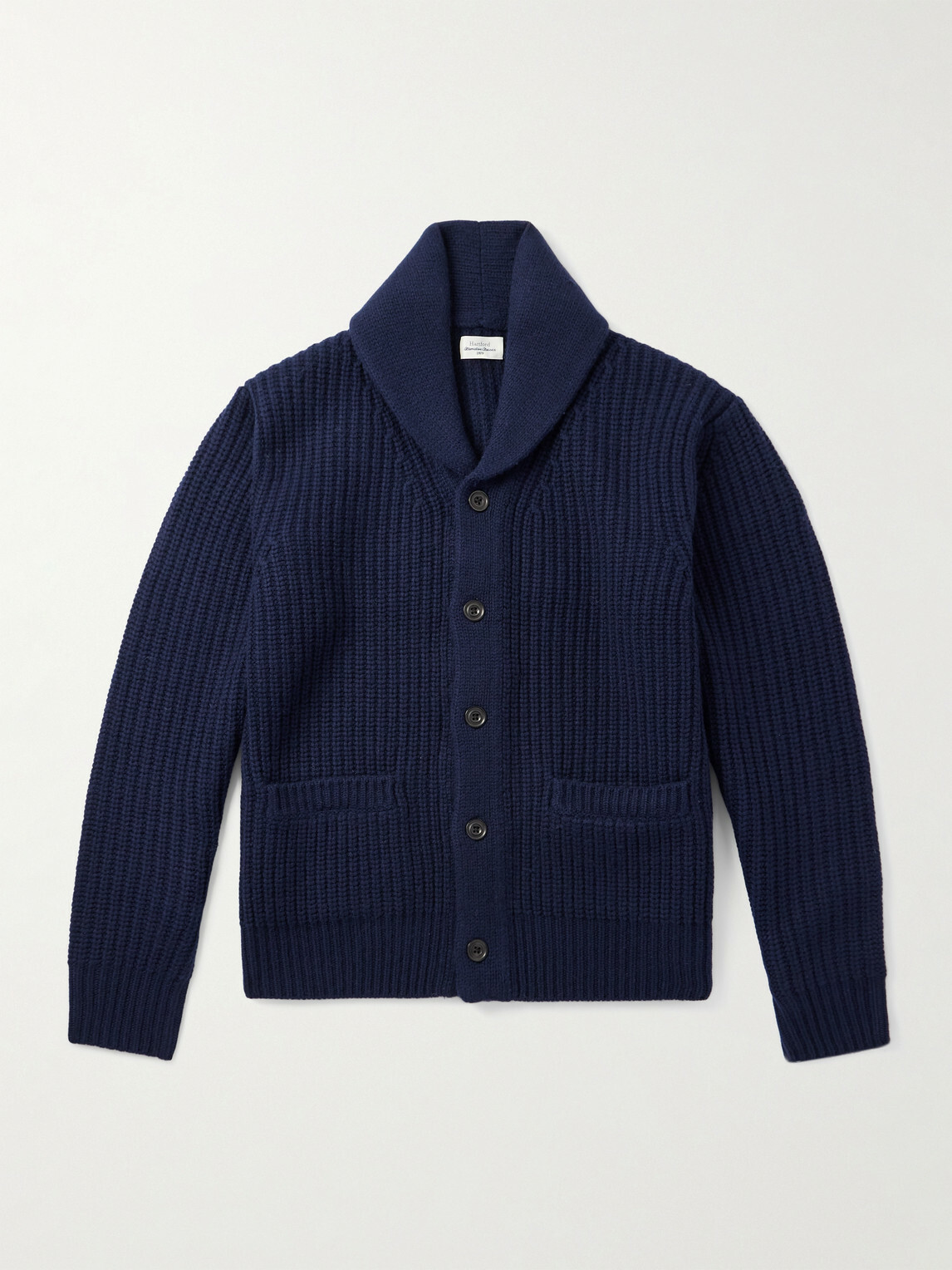 Hartford - Shawl-Collar Ribbed Wool Cardigan - Blue