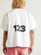 RRR123 - Logo-Print Embroidered Cotton-Jersey T-Shirt - White