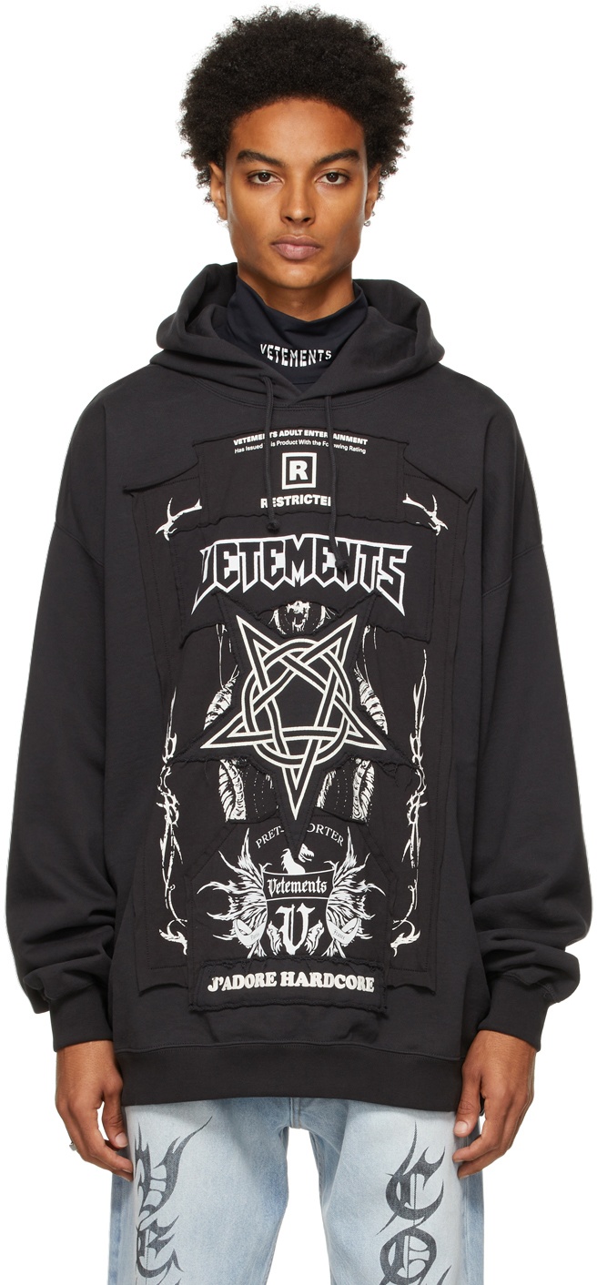 VETEMENTS Black 'Limited Edition' Hardcore Patched Logo Hoodie Vetements