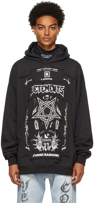 Photo: VETEMENTS Black 'Limited Edition' Hardcore Patched Logo Hoodie
