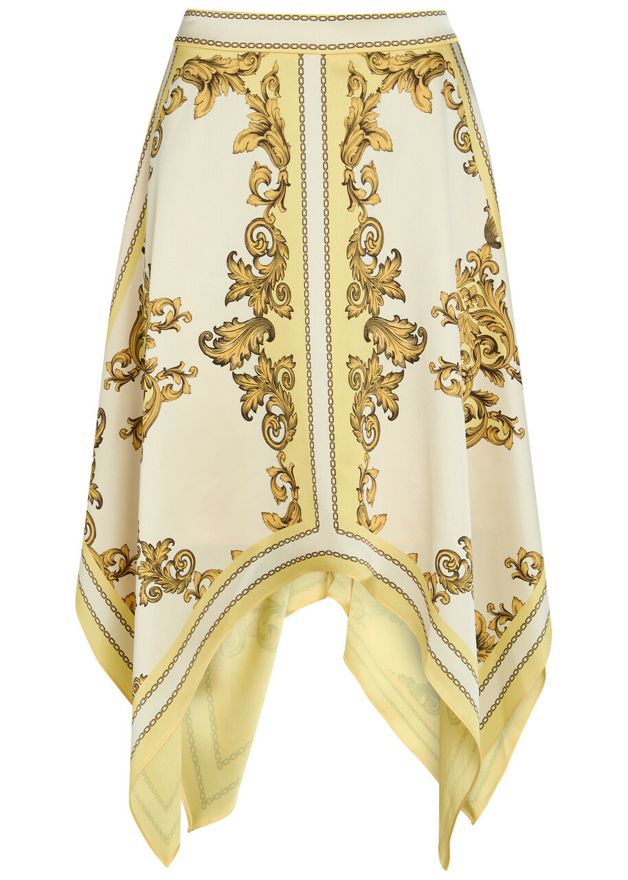 Alice + Olivia Davina Asymmetric Satin Midi Skirt Yellow