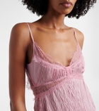 Blumarine Lace-trimmed plissé georgette gown