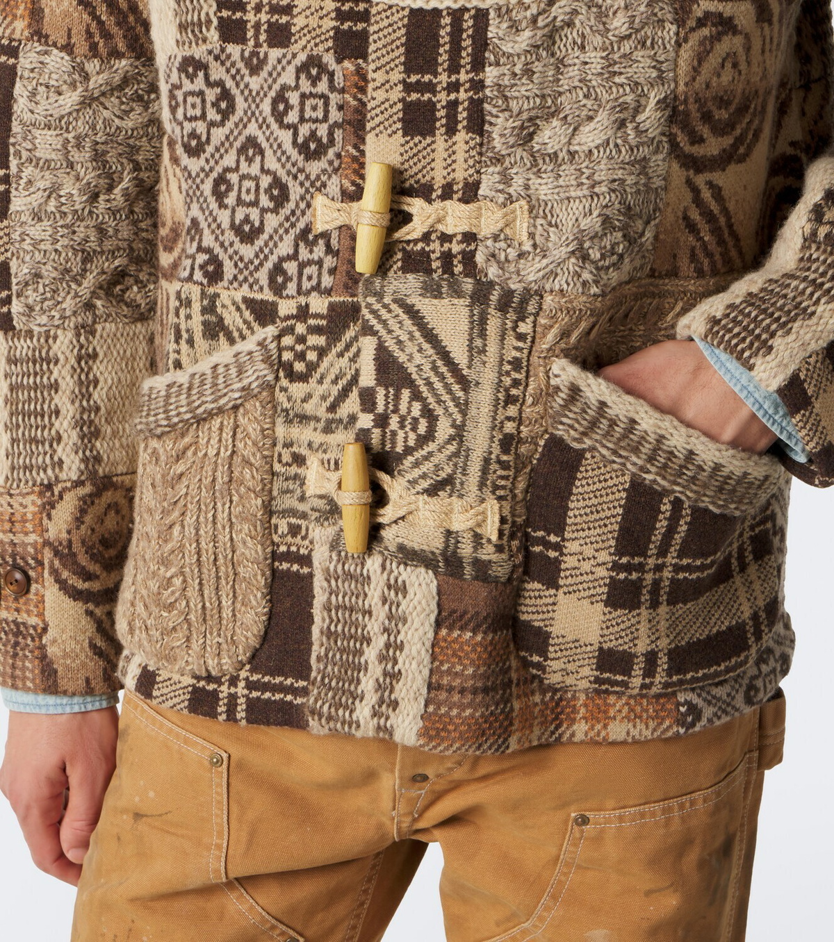 RRL Patchwork wool, linen, and silk cardigan