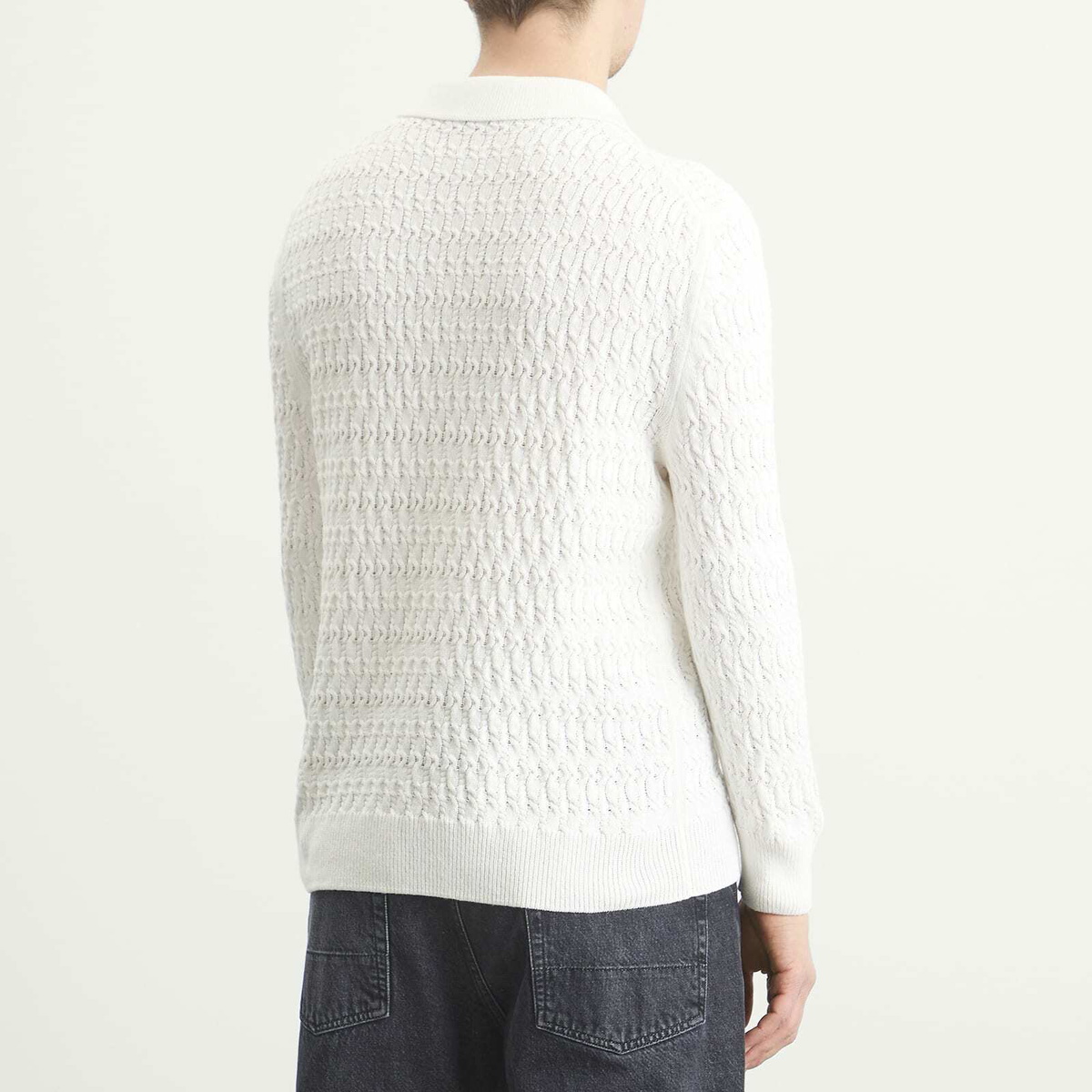 Carter Young Men's Cable Polo Sweater in Cream