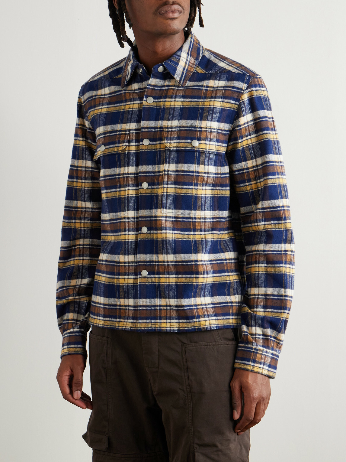 DRKSHDW by Rick Owens - Checked Cotton-Flannel Overshirt - Blue
