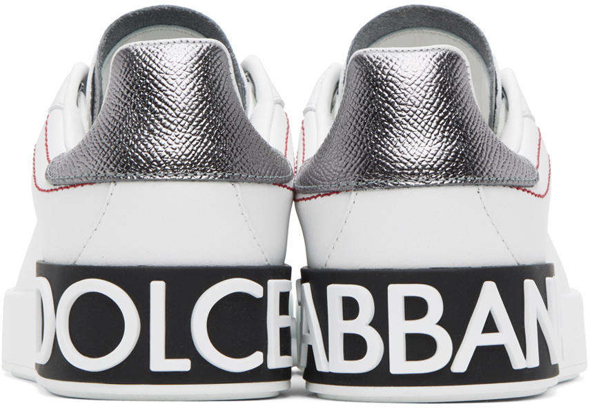 Dolce & Gabbana White & Silver Portofino Low Sneakers