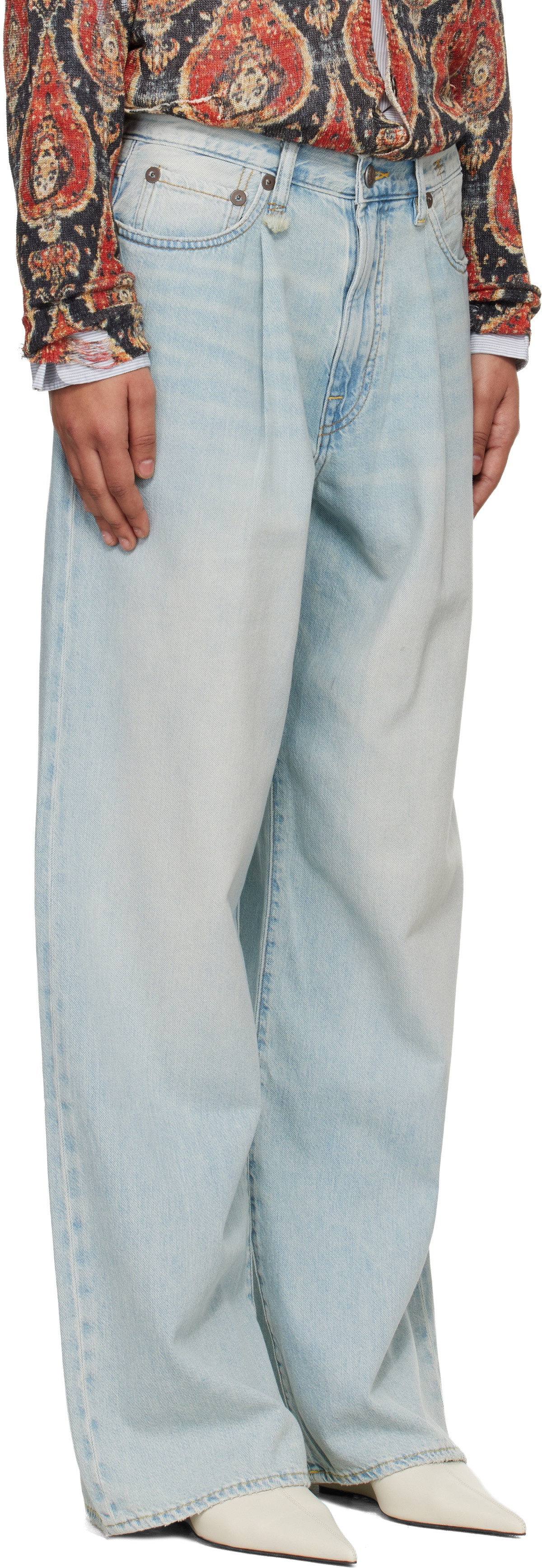 R13 Blue Wide Leg Damon Pleated Jeans