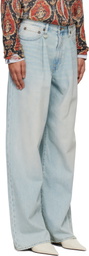 R13 Blue Wide Leg Damon Pleated Jeans