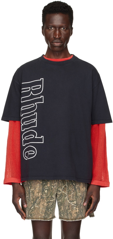 Photo: Rhude SSENSE Exclusive Black Side Logo T-Shirt