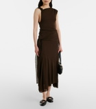 Ganni Asymmetric draped mesh midi dress