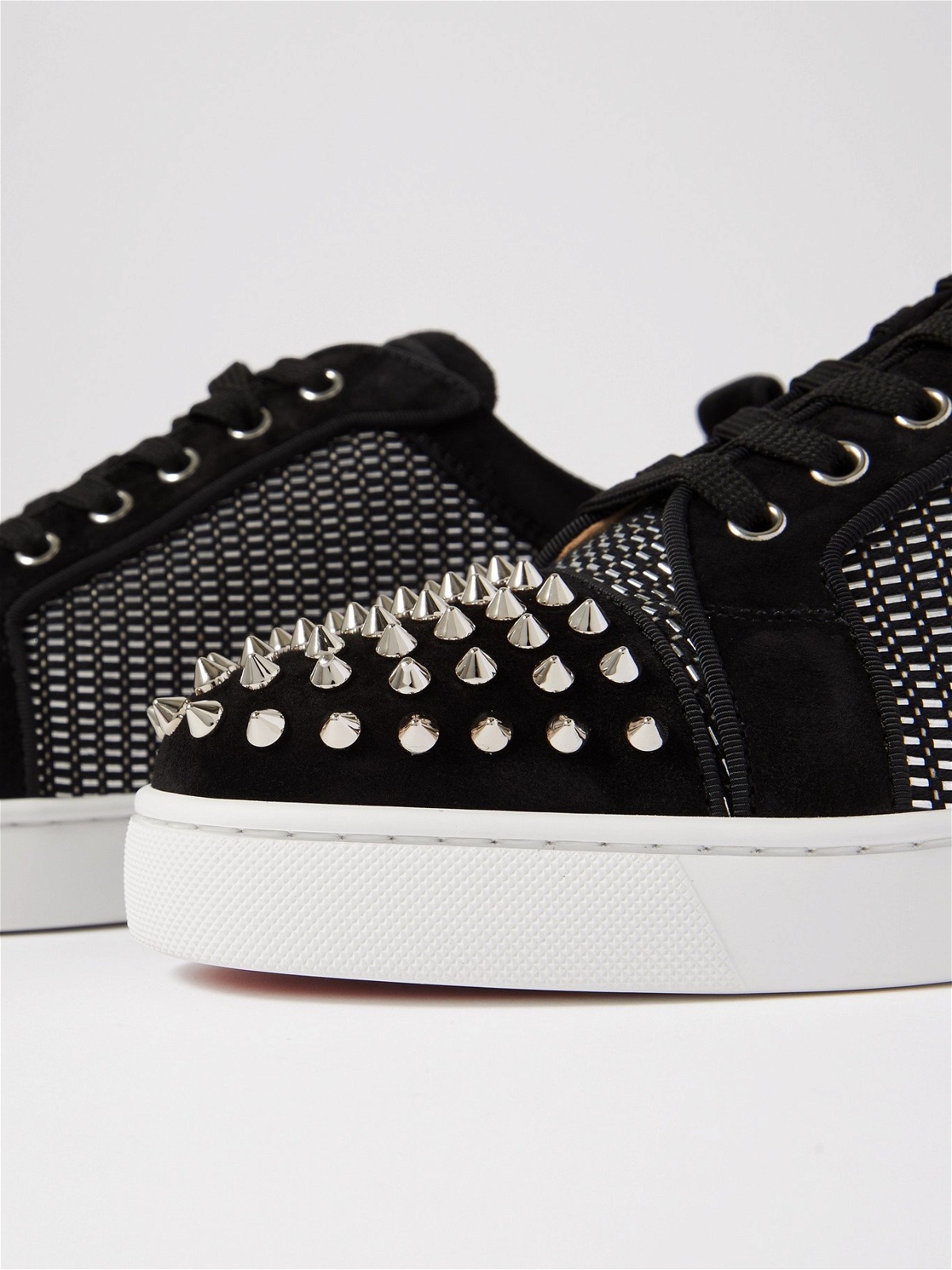 CHRISTIAN LOUBOUTIN - Louis Junior Spikes Orlato Suede and Canvas Sneakers  - Black - 40 Christian Louboutin