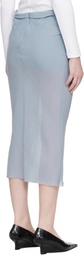 Rier Blue Wool Gaze Draped Midi Skirt