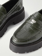 CELINE - Exaggerated-Sole Croc-Effect Leather Loafers - Green