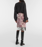 Dries Van Noten Leather-trimmed velvet pencil skirt