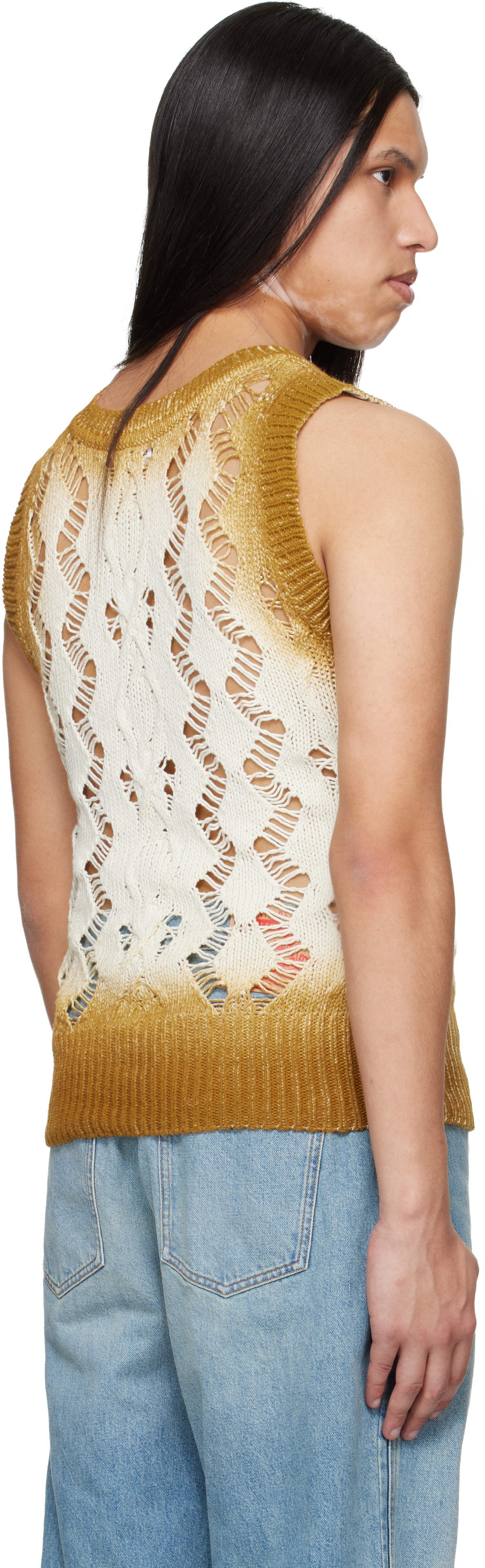 EGONlab Tan & Off-White Textured Knit Tank Top