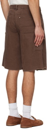 TONYWACK Brown Hand Distressed HBT Double Knee Shorts