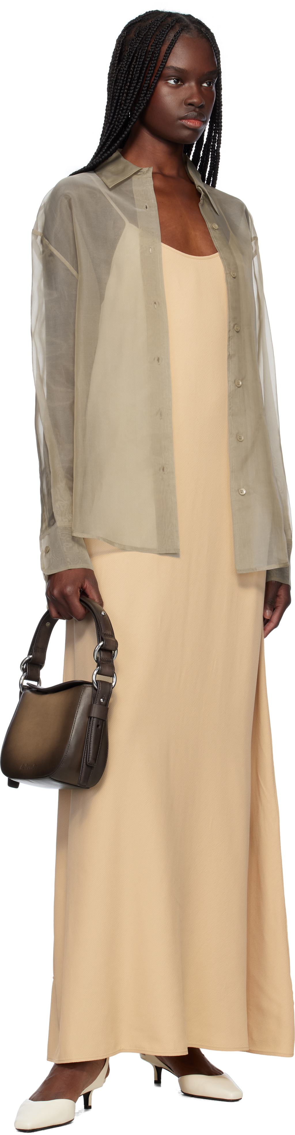 Filippa K Beige Draped Twill Strap Maxi Dress