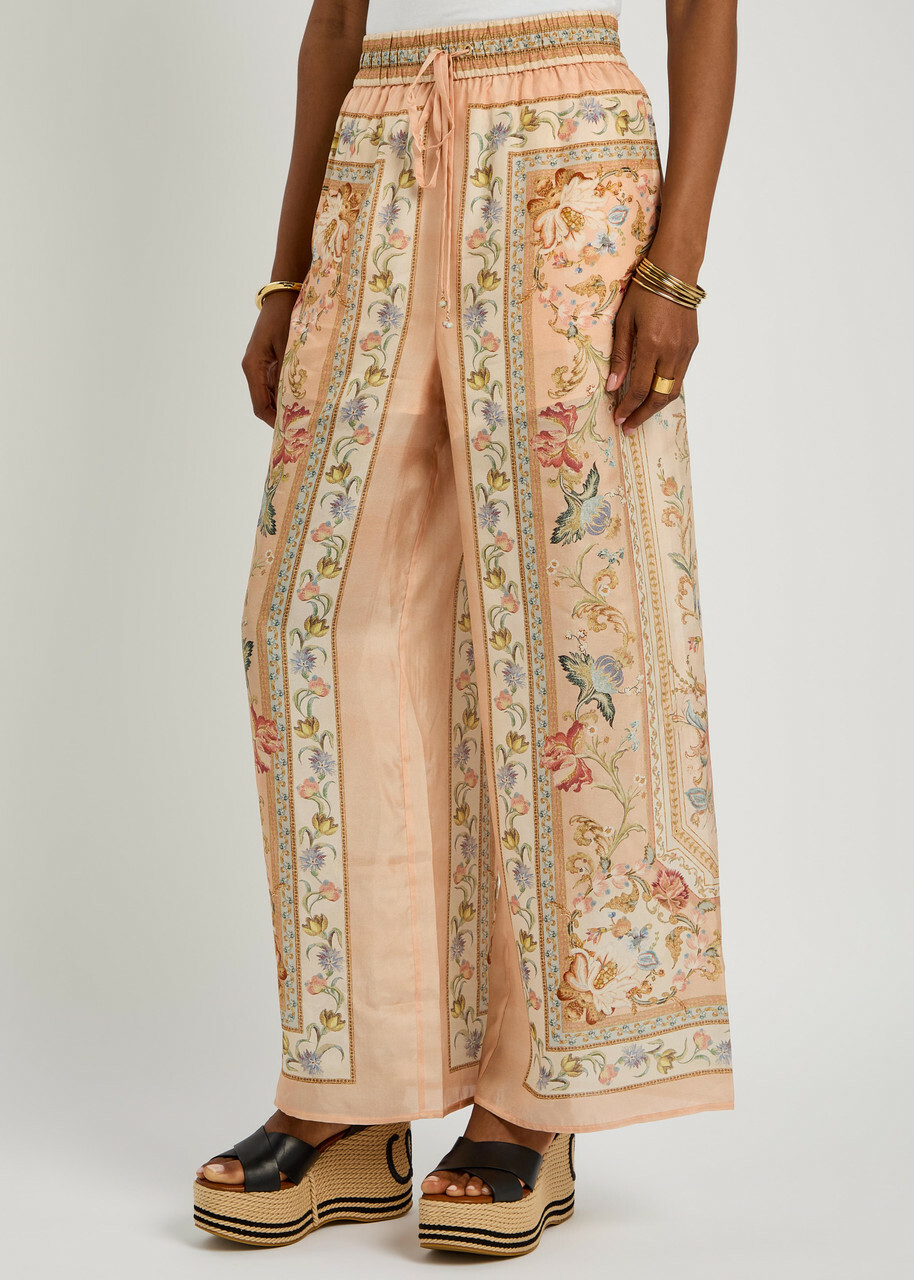 Zimmermann Roselight Printed Wide-leg Silk Trousers Pink