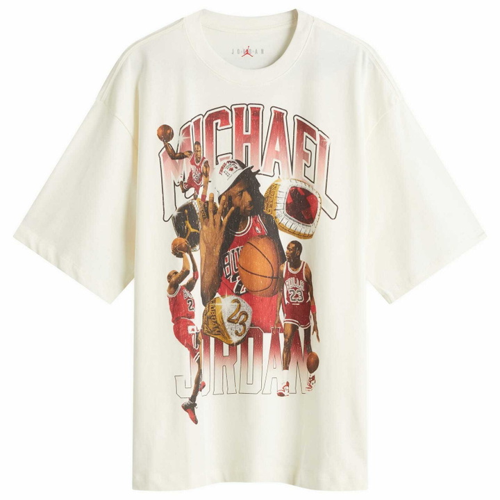 Photo: Air Jordan Men's Essential 85' Crew Photo T-Shirt in Sail/Varsity Red