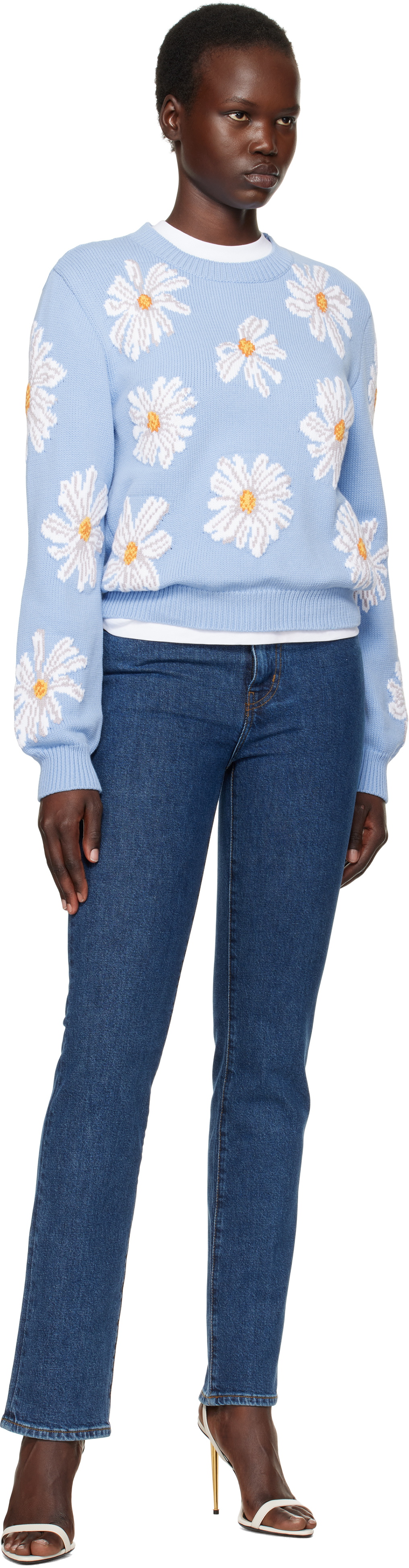 Moschino Blue All Over Daisy Print Sweater