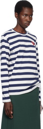 COMME des GARÇONS PLAY Navy & White L/S Stripe Rhinestone T-shirt