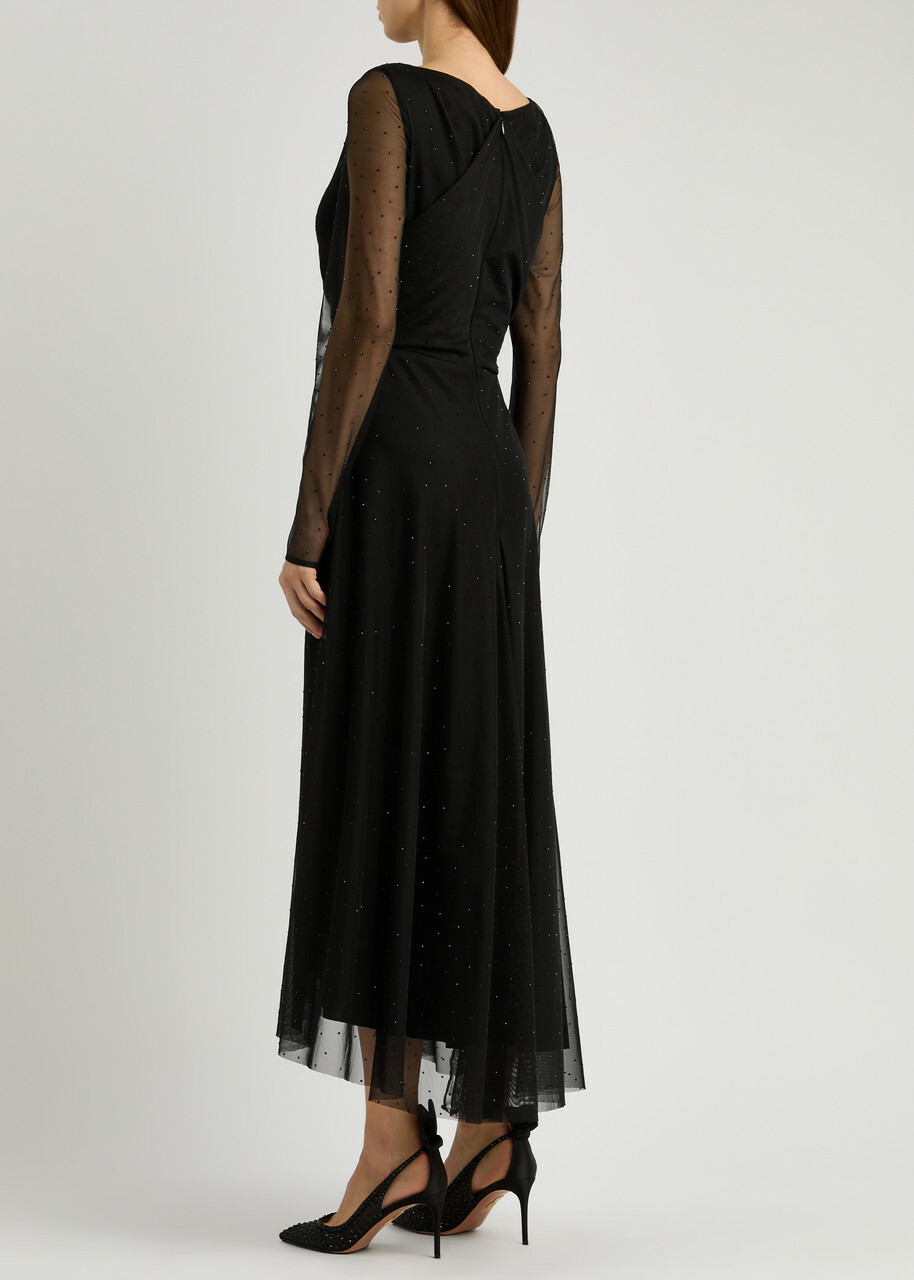 Talbot Runhof Crystal-embellished Tulle Midi Dress Black
