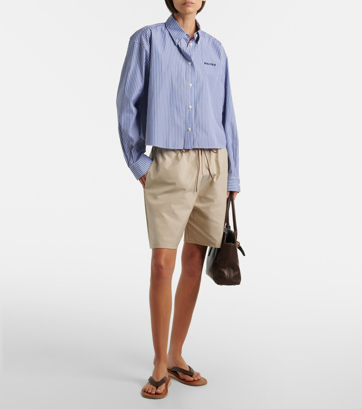 Miu Miu Striped cropped cotton poplin shirt
