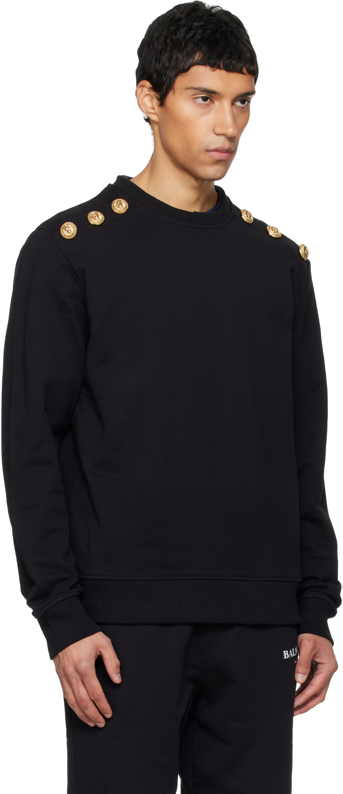 Balmain Black Chain Lion Buttons Sweatshirt