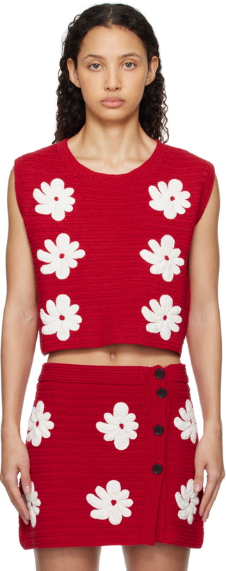 Photo: MSGM Red Crocheted Sweater Vest