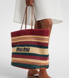 Miu Miu Striped woven raffia-effect tote bag