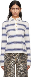 GANNI White & Blue Striped Long Sleeve Polo