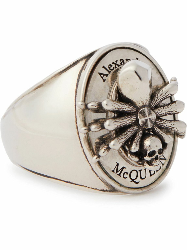 Photo: Alexander McQueen - Spider Skull Burnished Silver-Tone Ring - Silver
