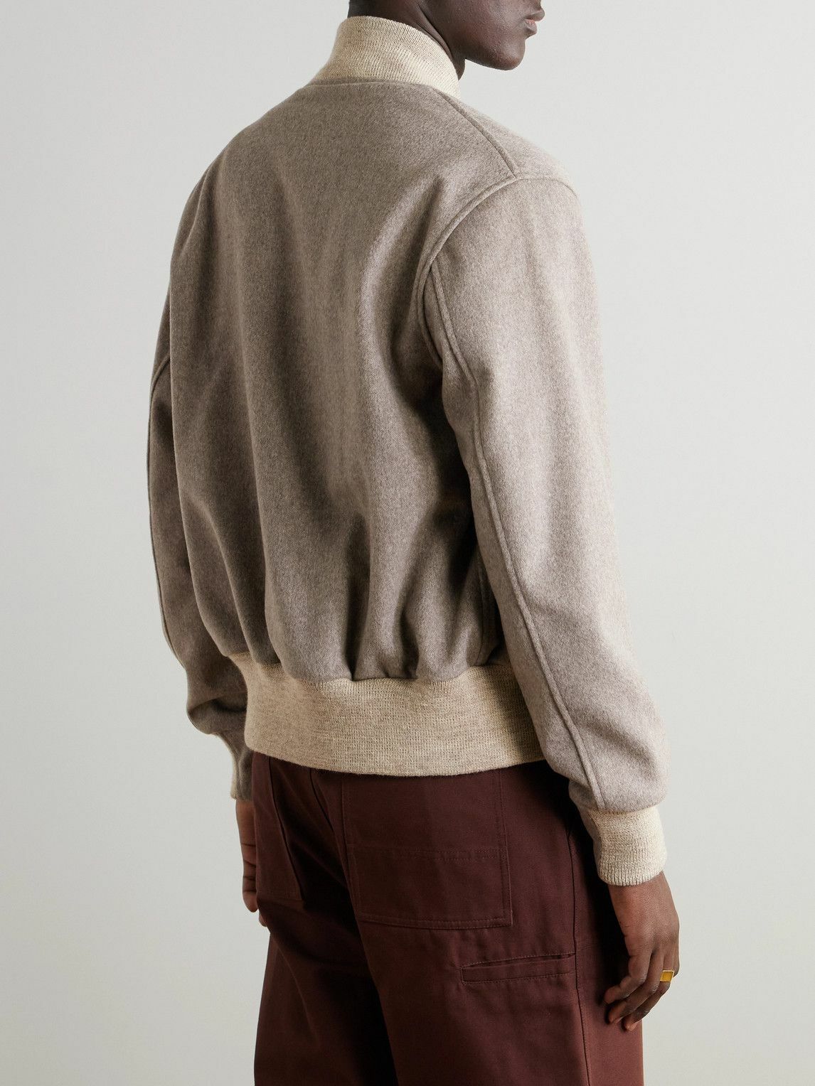 VIP【送料関税込】GOLDEN  LOGO WOOL BOMBER JACKET Ochre yellow wool bomber jacket with leather sleeves