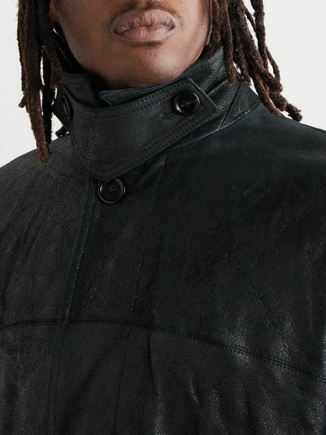 Dolce&Gabbana - Belted Paneled Textured-Leather Trench Coat - Black