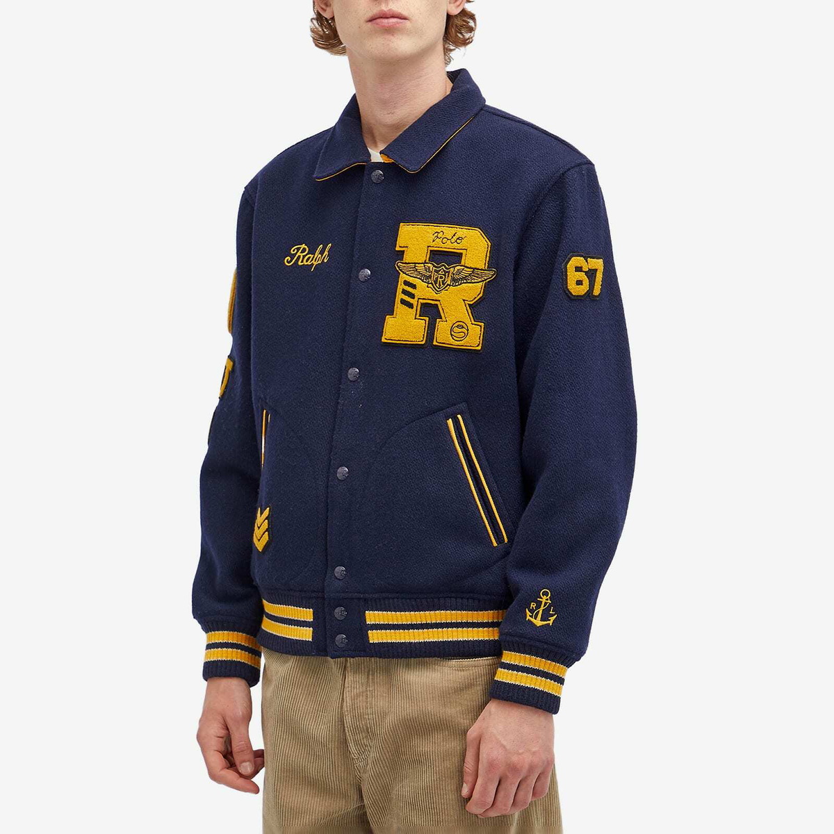 Polo Ralph Lauren Men's Reversible Varsity Jacket in Ink/Basic Gold