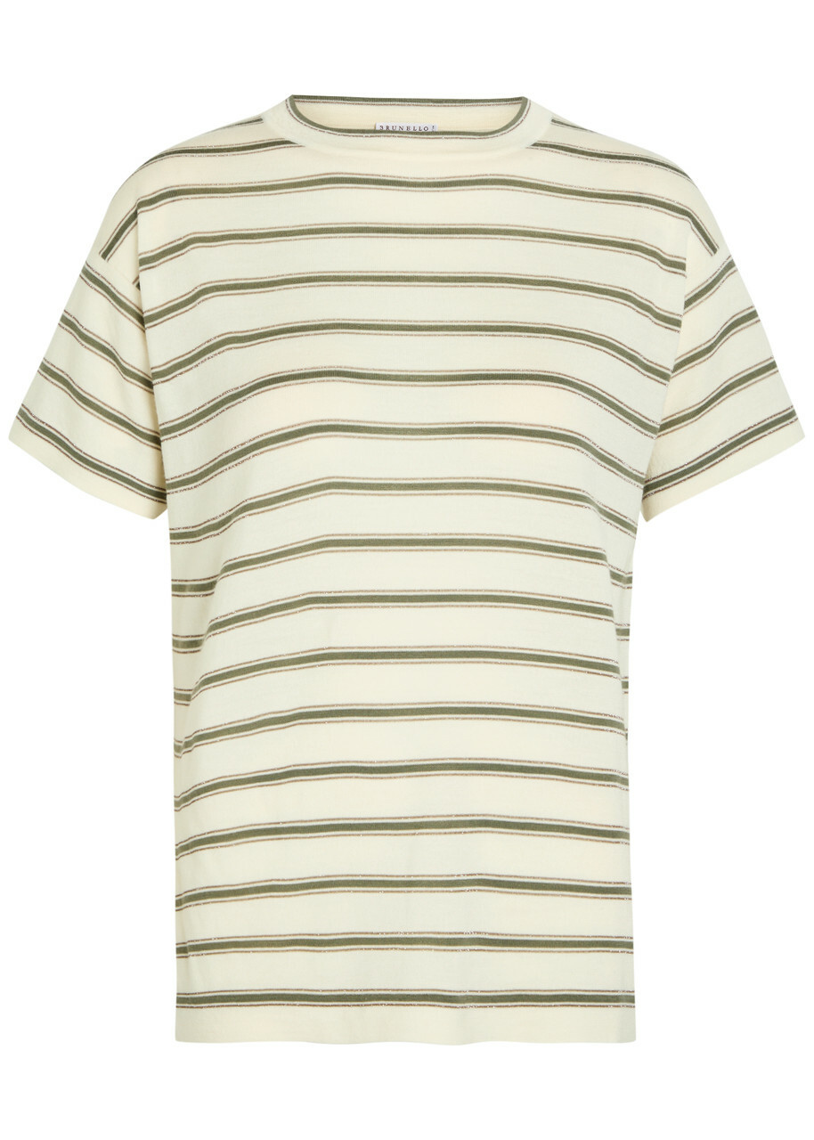 Brunello Cucinelli Striped Wool and Cashmere-blend top Beige