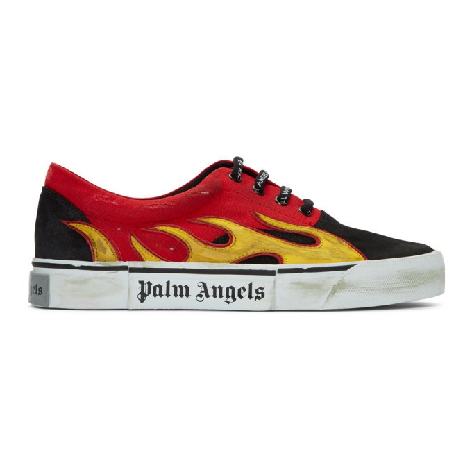 Photo: Palm Angels Black and Red Distressed Flame Sneakers