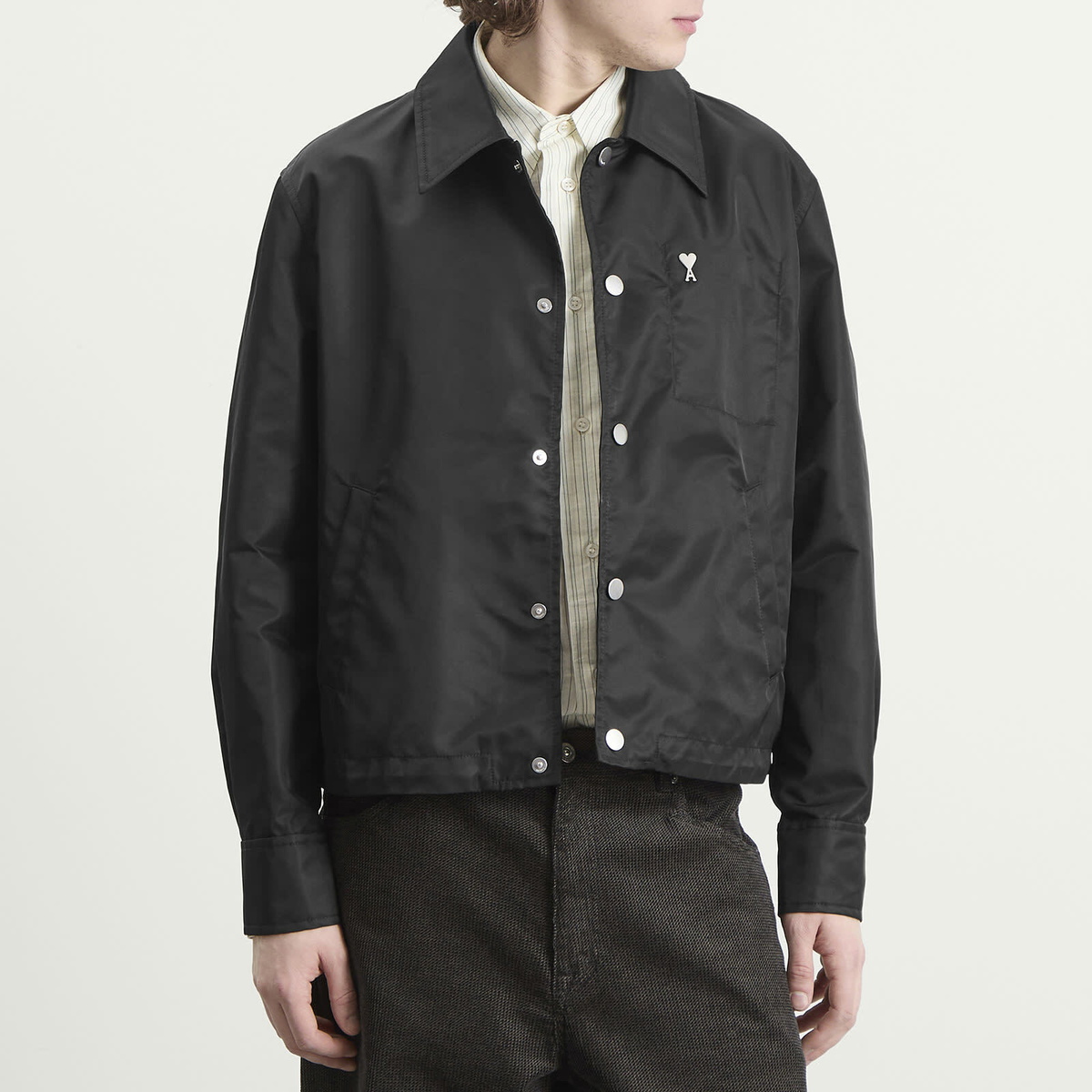 AMI Paris Men's Denim Jacket With Ami De Coeur Stud in Noir AMI