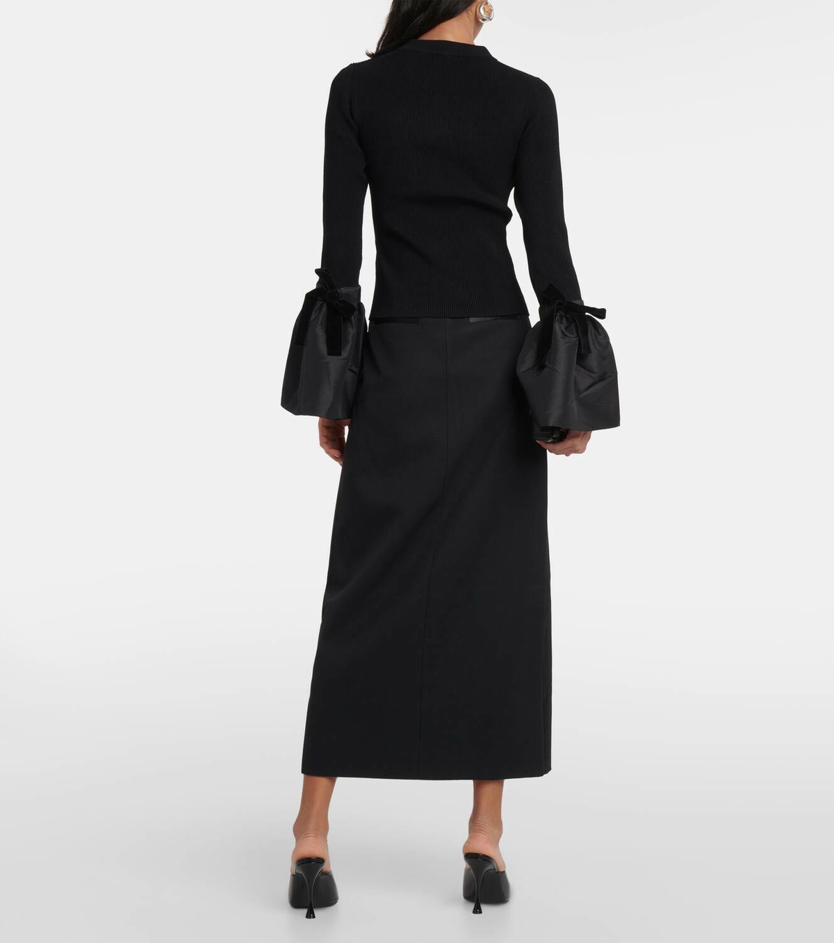 SIMKHAI Agata Rib-Knit Bell-Sleeve Sweater