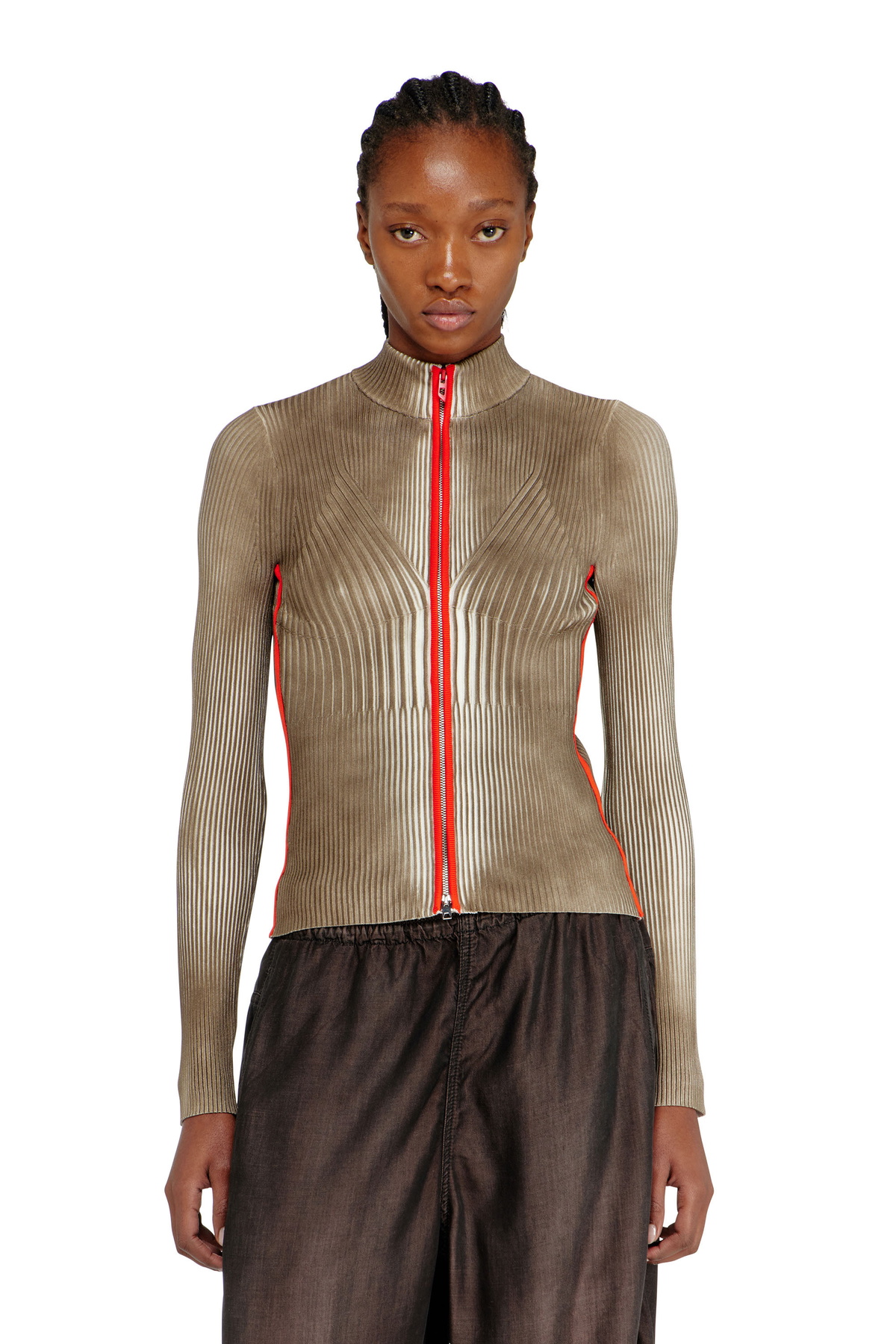 Diesel Cropped wool cardigan with nylon trims - Knitwear Womens in