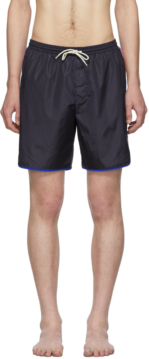 Gucci Navy Logo Stripe Swim Shorts Gucci