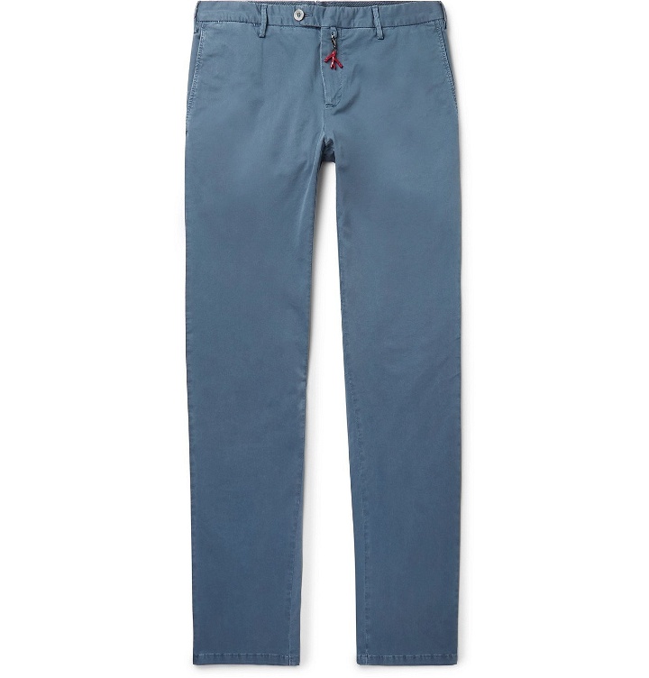 Photo: Isaia - Slim-Fit Stretch-Cotton Twill Chinos - Blue