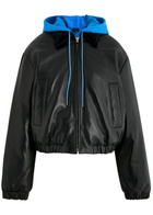 Meryll Rogge Padded Hooded Leather Bomber Jacket Black