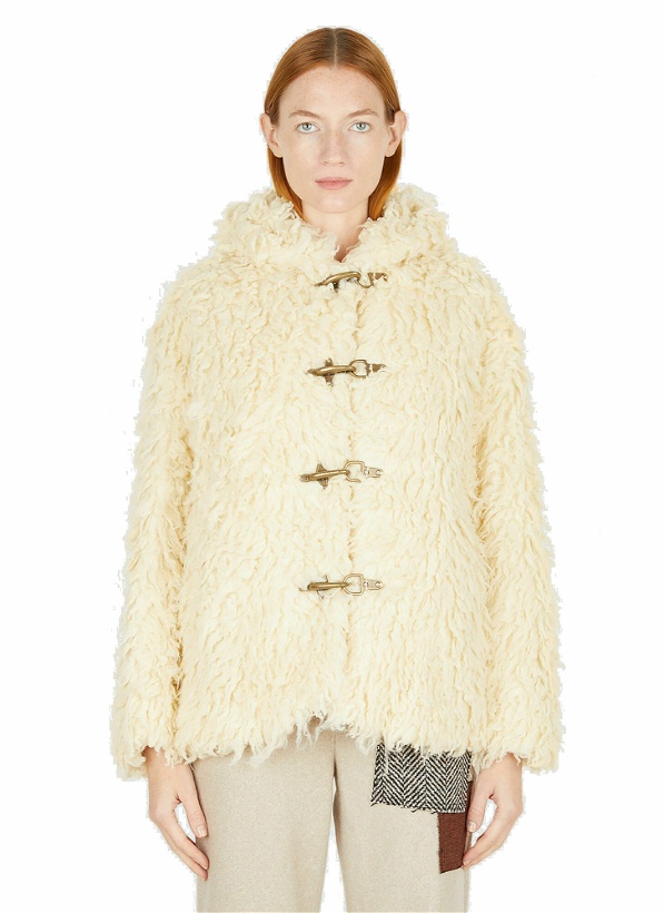 Photo: Faux Shearling Hooded Jacket in Cream